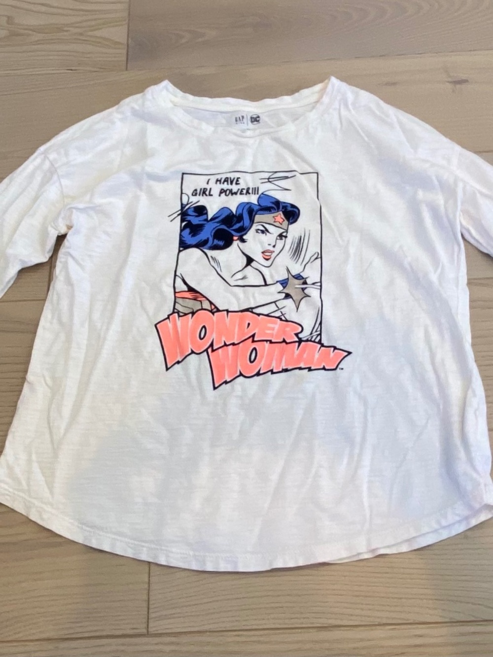 GAP Kids’ Girls’ Size XL Beige Shirt with DC Graphic Design Long Sleeve